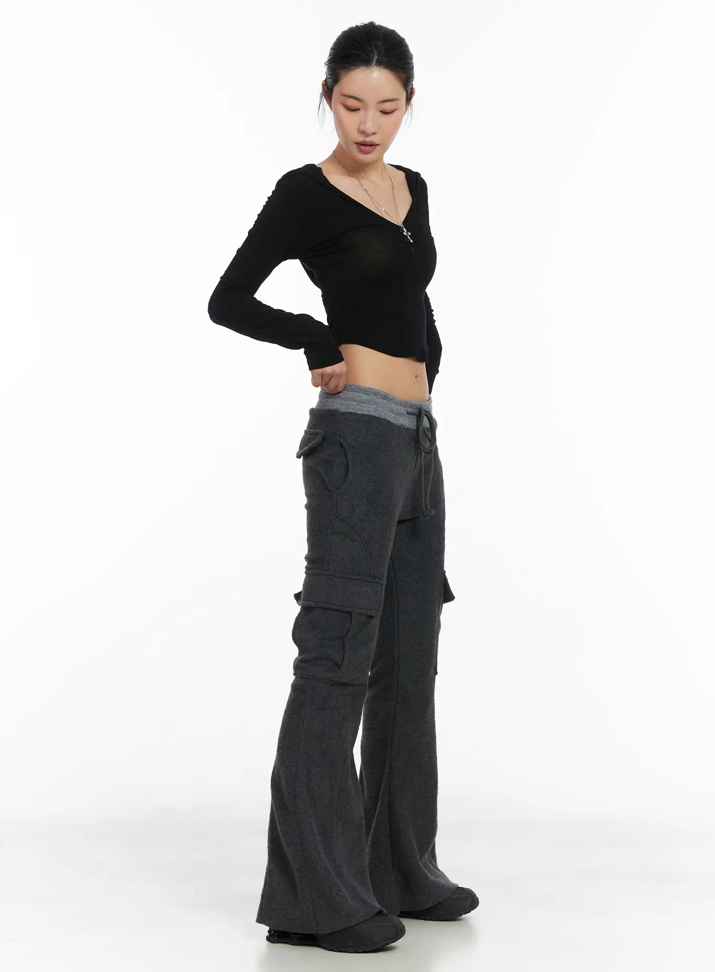 Buttoned Hooded Long Sleeve Crop Top CD509