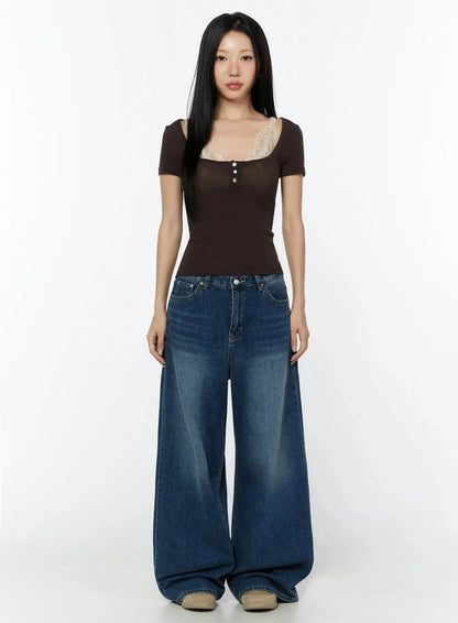 Amos Wide-Leg Washed Jeans IU522