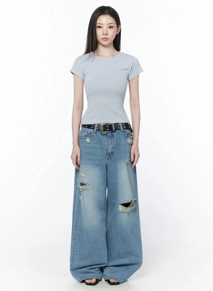 Ares Wide Leg Distressed Jeans IU512