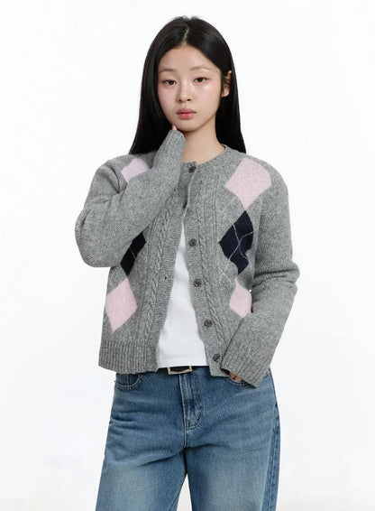 Argyle Pattern Knit Cardigan IM519