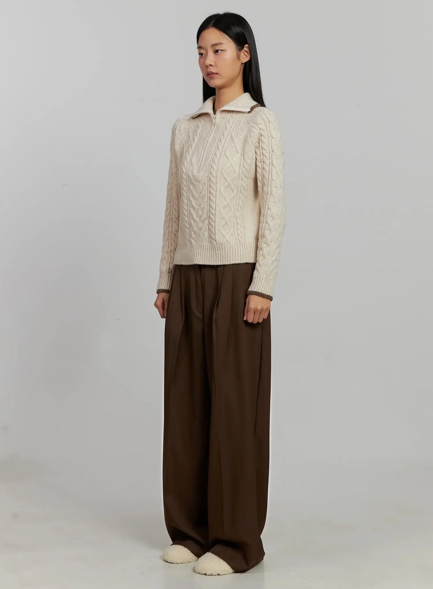 Brown Pleated Slacks IJ505