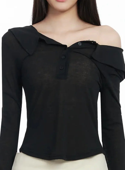 Asymmetric Off-Shoulder Collar Top IM503