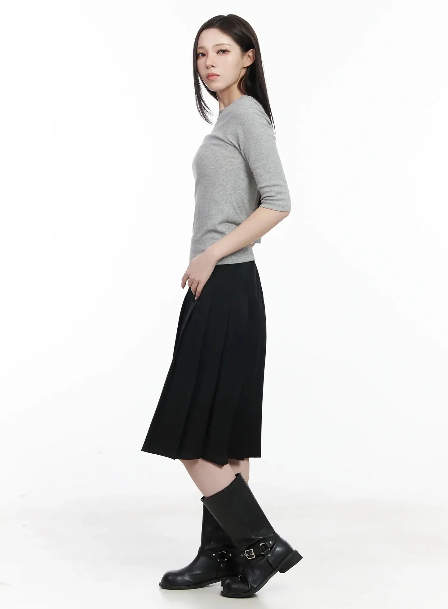 Basic Pleated Midi Skirt IF502