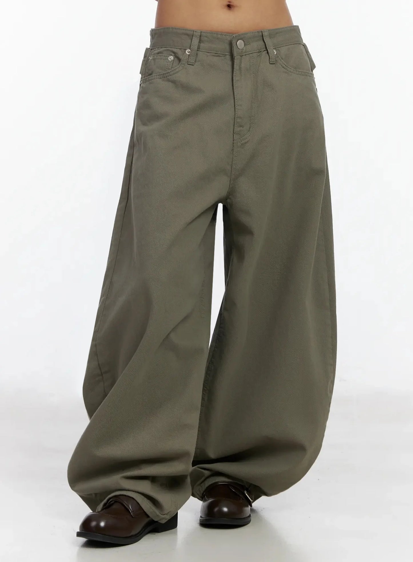 Back Corset Belt Wide-Leg Cotton Pants IA527