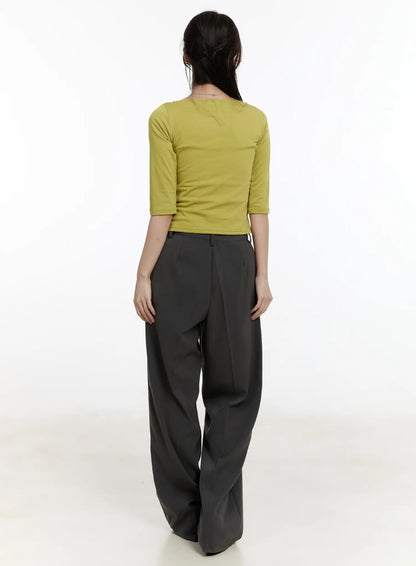 Basic Pin-Tuck Wide Leg Slacks CM505