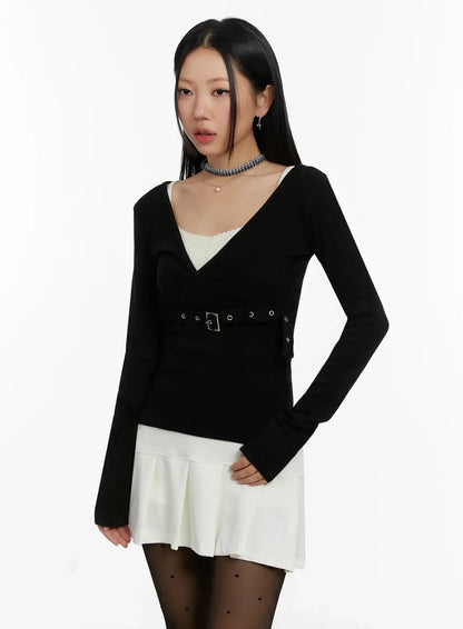Belted Wrap Long Sleeve Top ID525