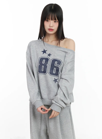 86 Sporty Off-Shoulder Sweatshirt IM530