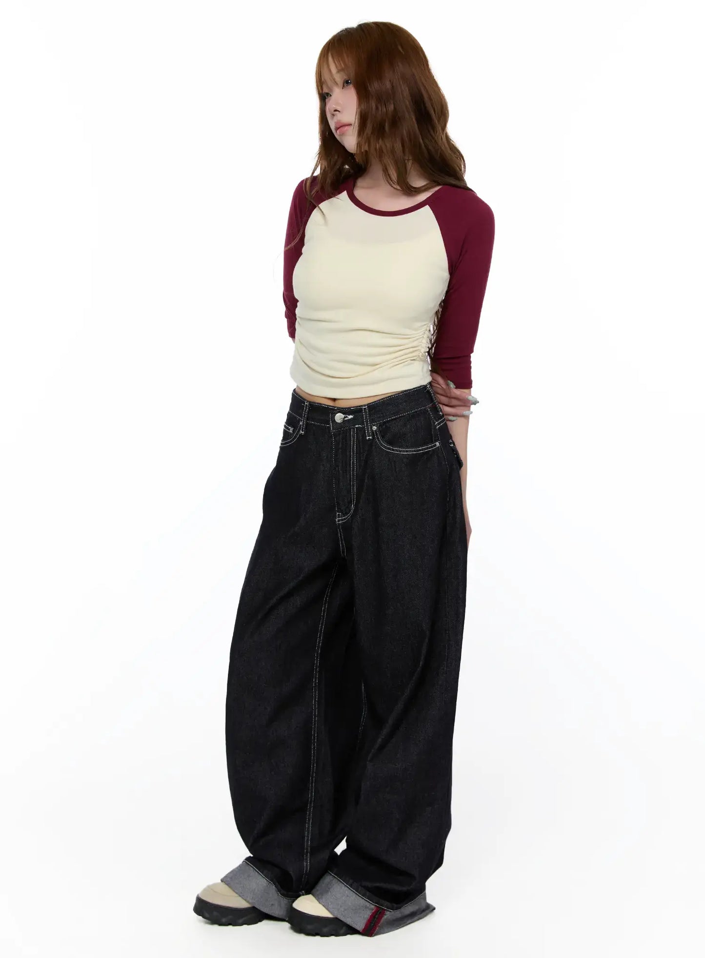 Casual Two-Tone 3/4 Sleeve Top CA521