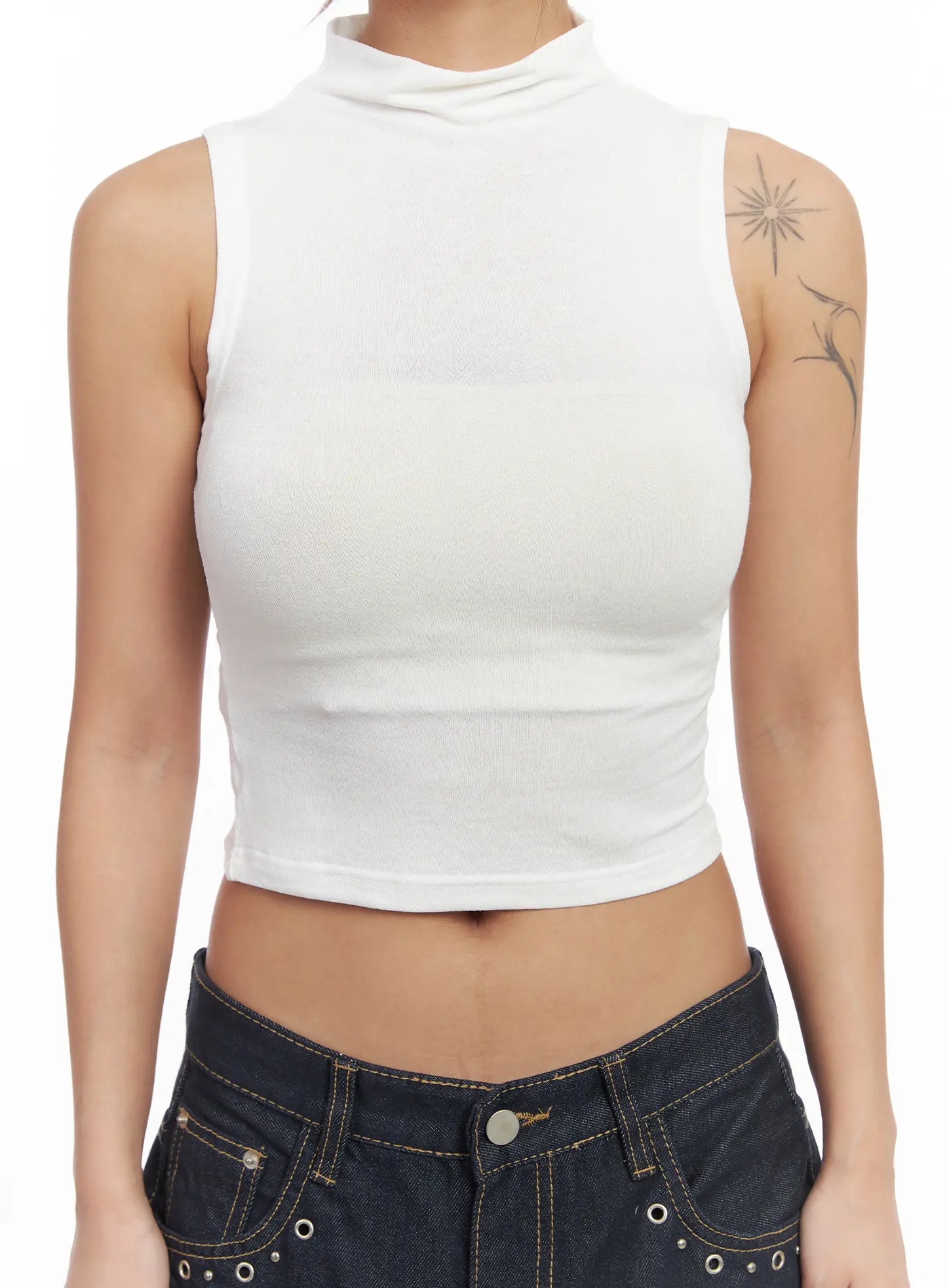 Basic Bock Neck Crop Tank CJ512