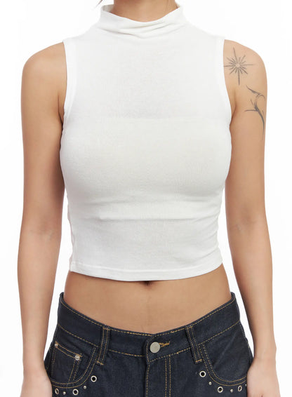 Basic Bock Neck Crop Tank CJ512
