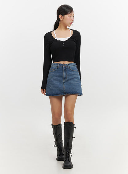 Classic Denim Washed Mini Skort IF510