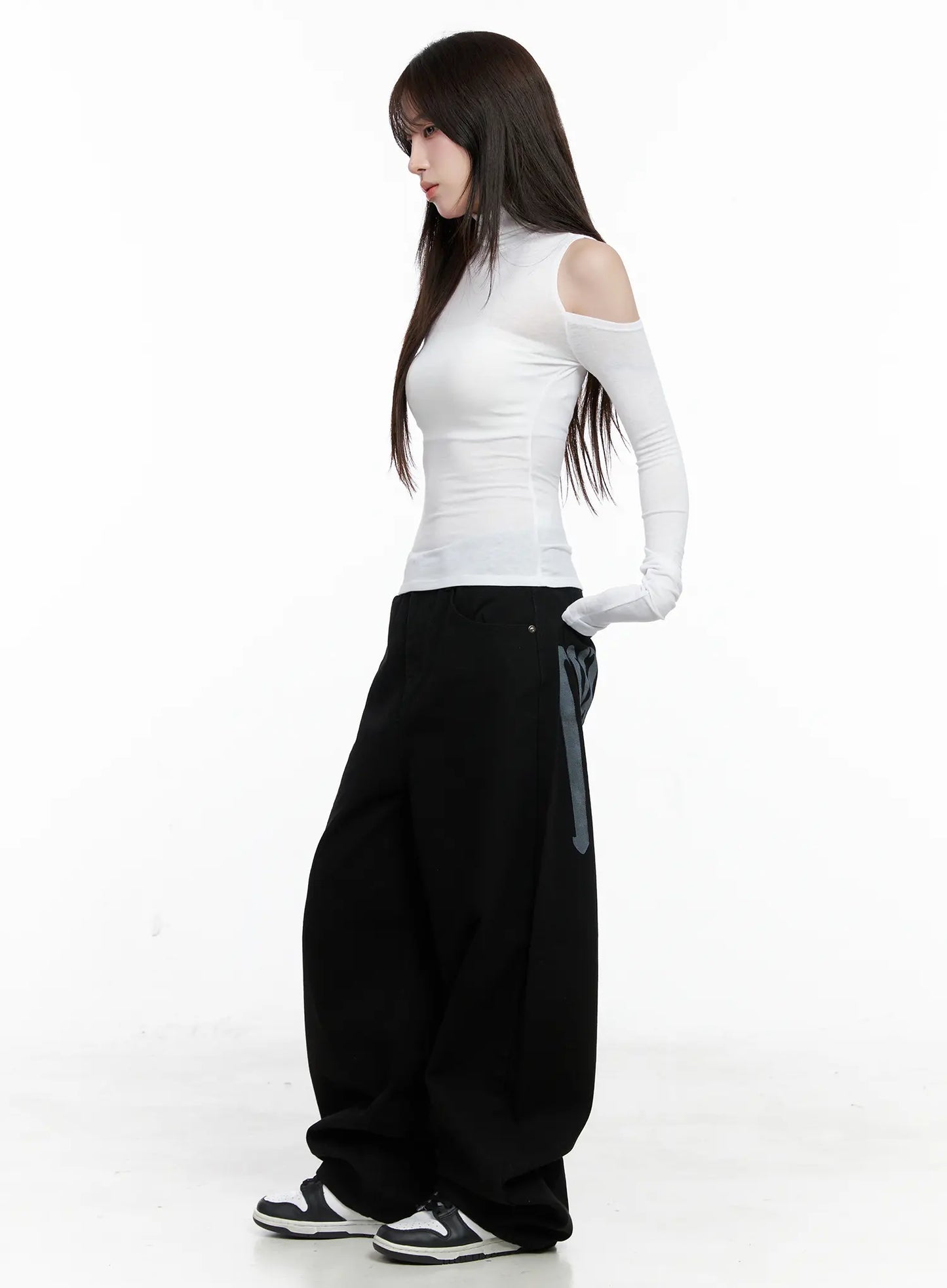 Baggy Black Graphic Cotton Pants CO521