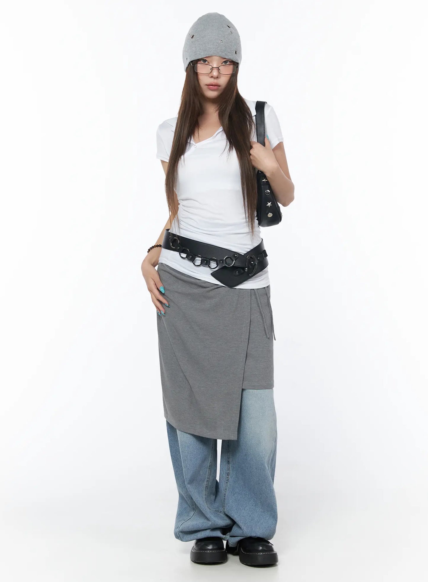 Asymmetrical Snap Collar Shirred Tee CY529