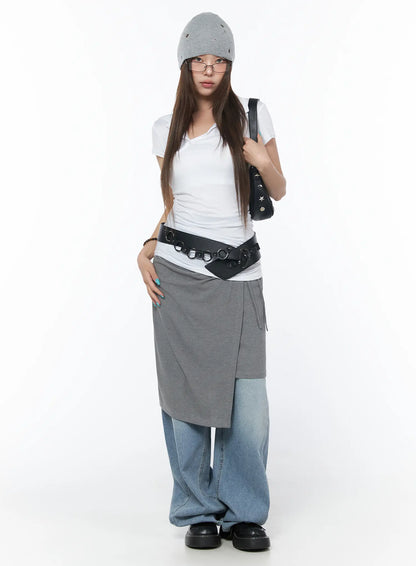 Asymmetrical Snap Collar Shirred Tee CY529