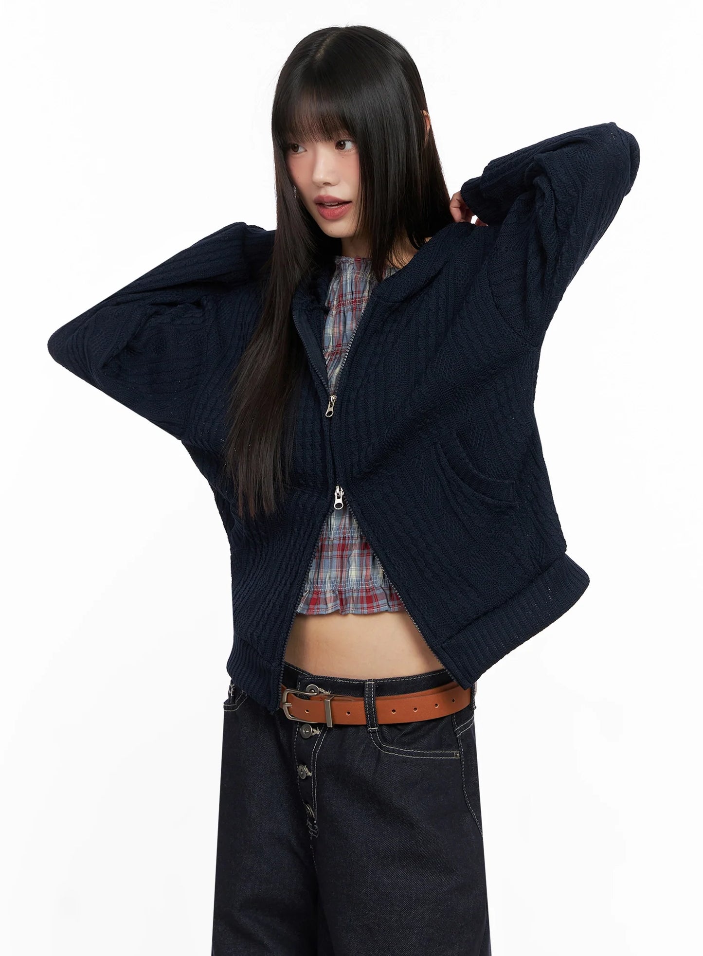 Cable Knit Zip-Up Hoodie IN503