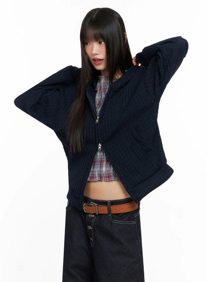 Cable Knit Zip-Up Hoodie IN503