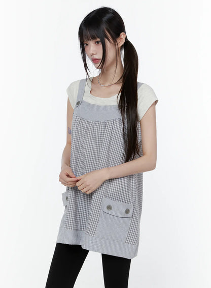 Button Accent Plaid Mini Dress CU508