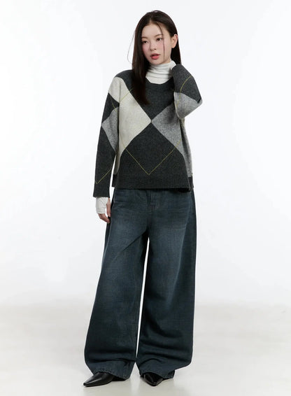 Argyle Pattern Knit Sweater ID526