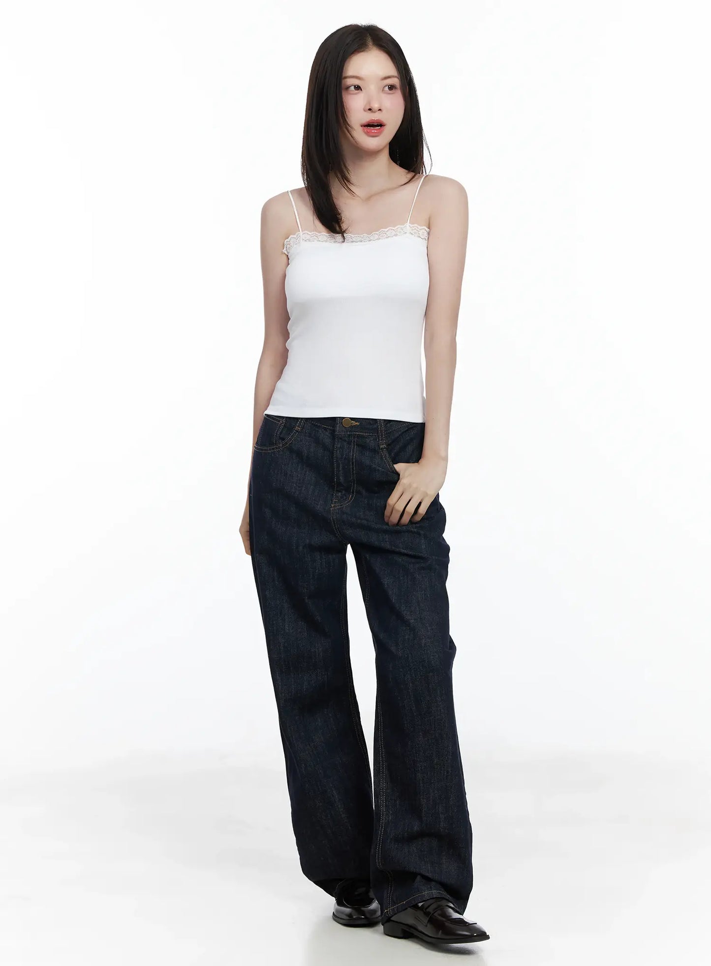 Basic Ribbed Lace Tank Top IF520