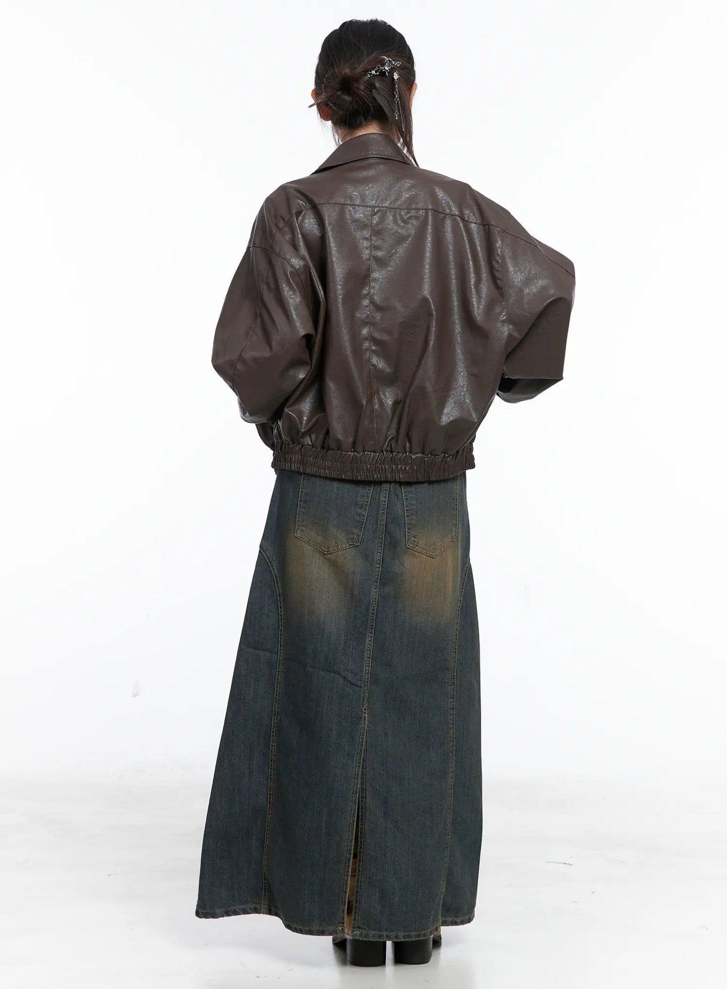 Clay Wash Denim Maxi Skirt CS503