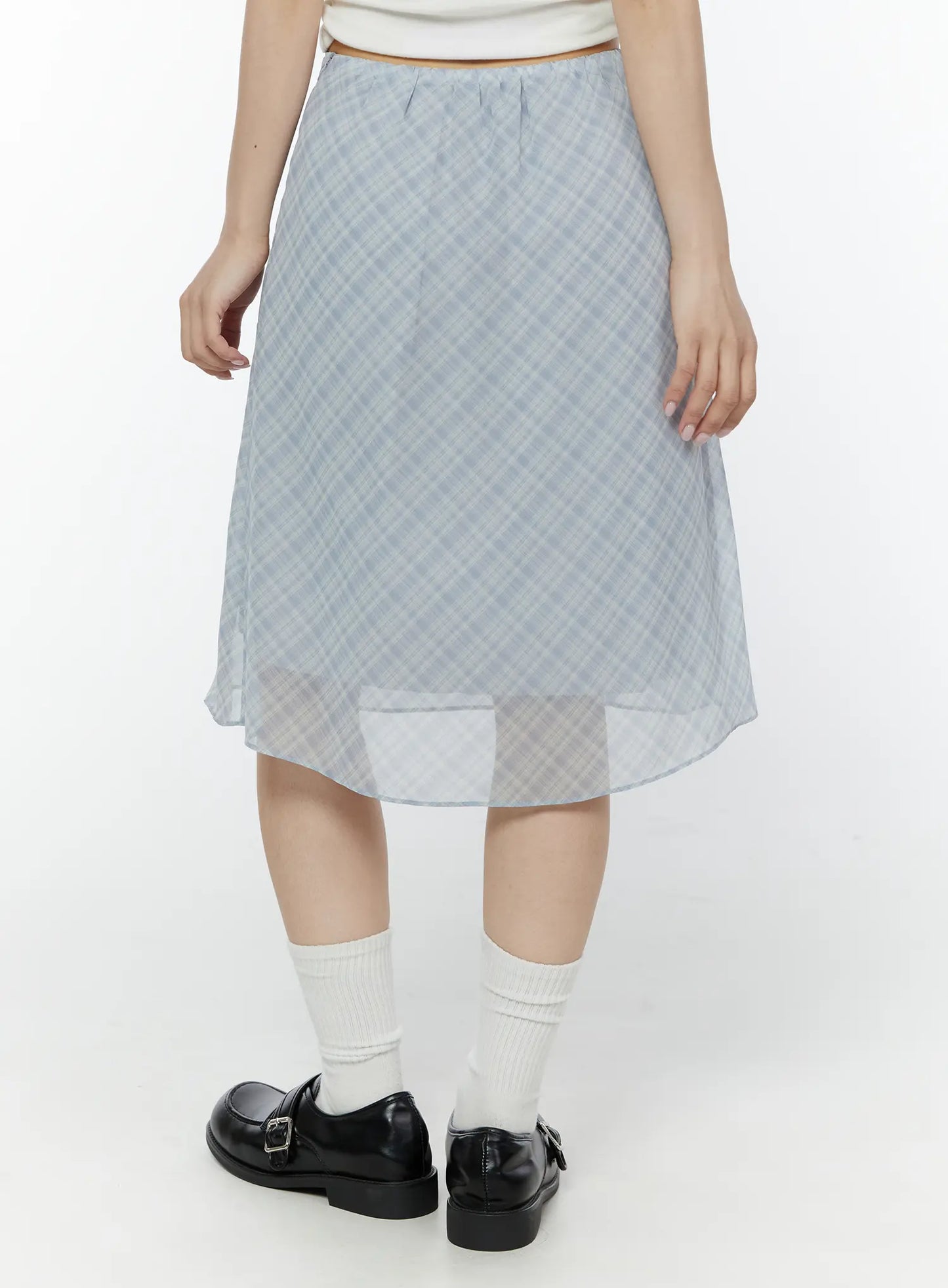 Chiffon Flare Plaid Midi Skirt IY507