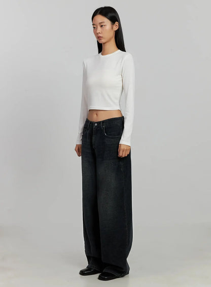 Aubree Washed Wide Jeans IJ502