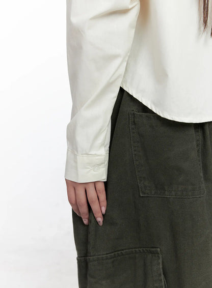 Button-Up Long Sleeve Crop Top CO520