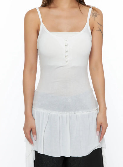 Asymmetrical Sheer Ruffle Tank Top CA516
