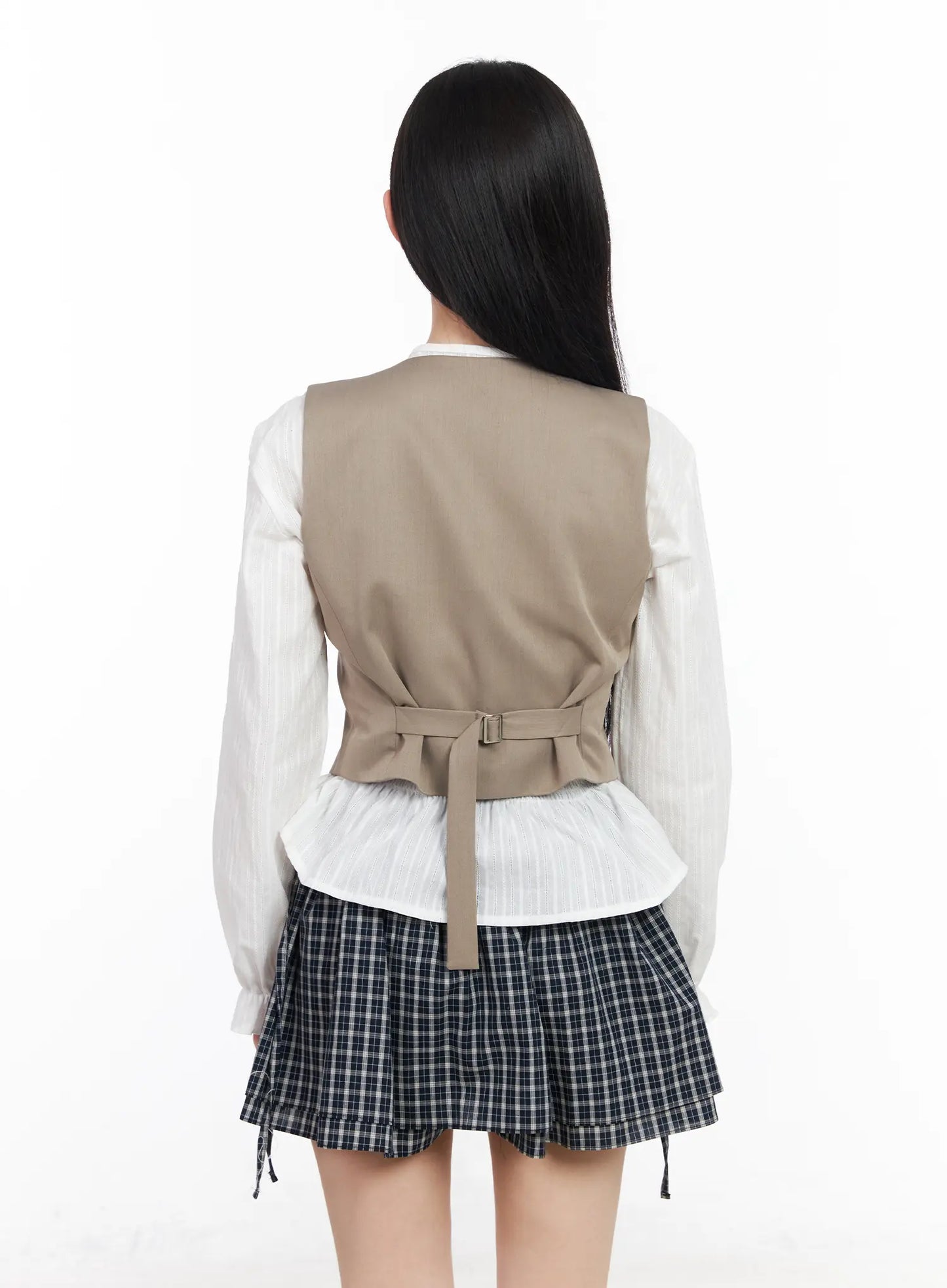 Buttoned Back Belted Crop Vest CM519