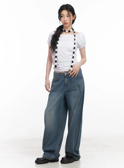 Chaewon Washed Wide-Leg Jeans CU511