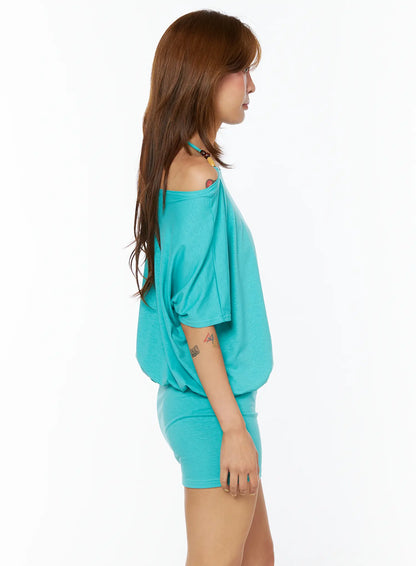 Beaded Halter Off-Shoulder Mini Dress CU518