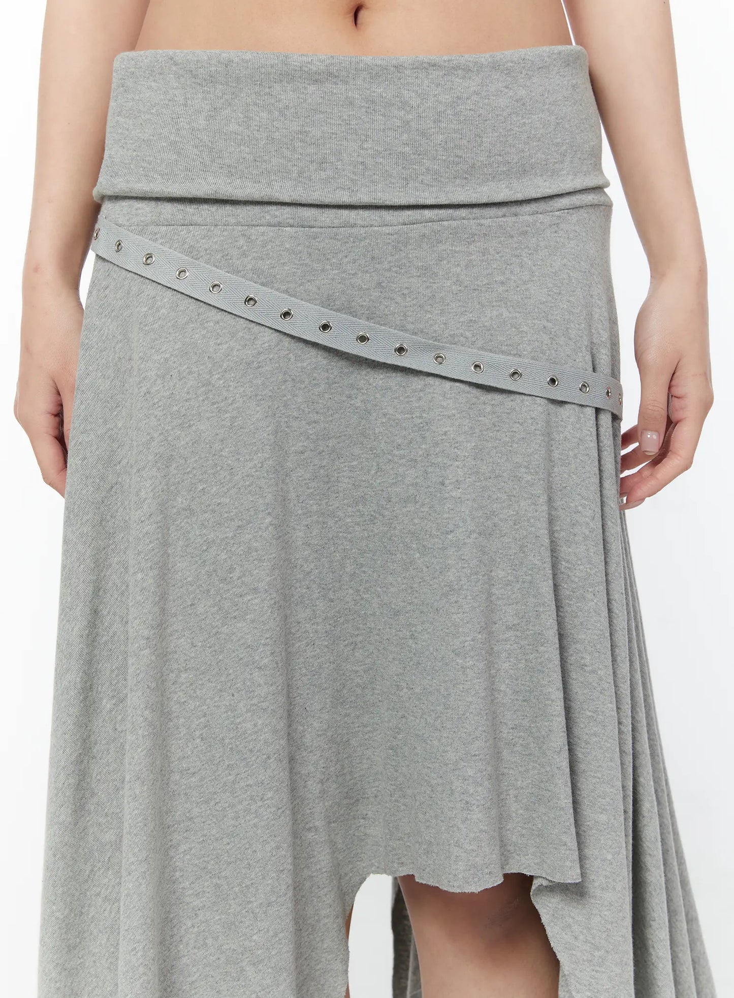 Asymmetric Hem Belted Midi Skirt CY518