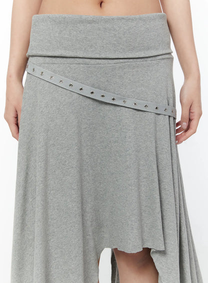 Asymmetric Hem Belted Midi Skirt CY518