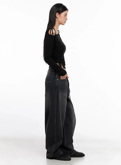 Asymmetric Off-Shoulder Long Sleeve Top IS515