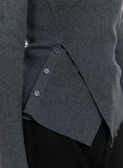 Asymmetric Buttoned Knit Top IJ529