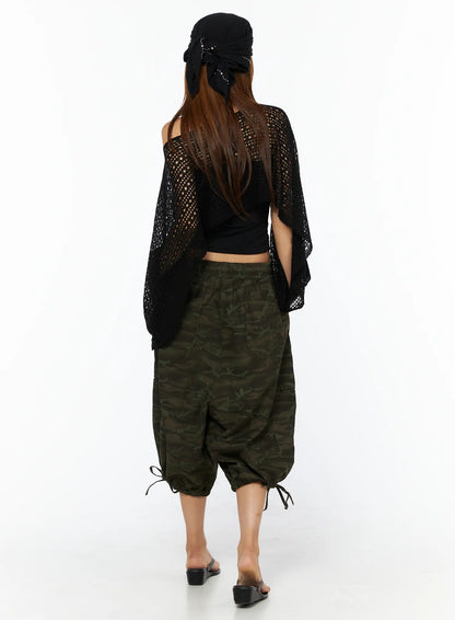 Camouflage Drawstring Wide Shorts CU517
