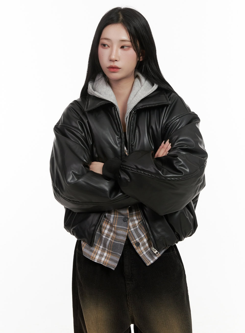 Buttoned Check Hooded Blouse CD410