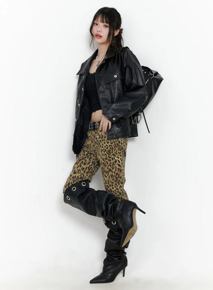 Animal Print Bootcut Pants CM526