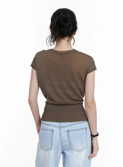 Chic Draped Short Sleeve Knit Top CA510