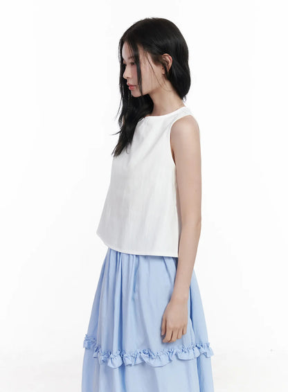 Back Button Sleeveless Top CA509