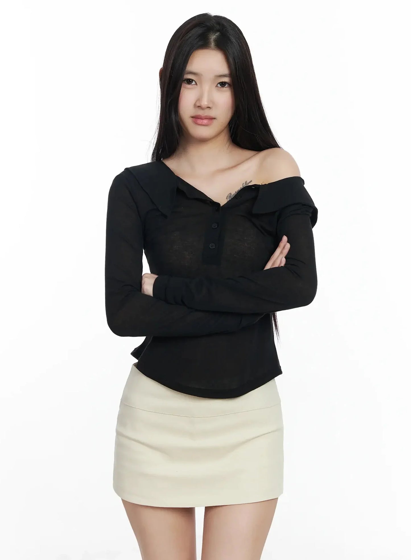 Asymmetric Off-Shoulder Collar Top IM503
