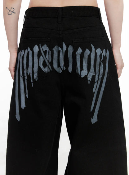 Baggy Black Graphic Cotton Pants CO521