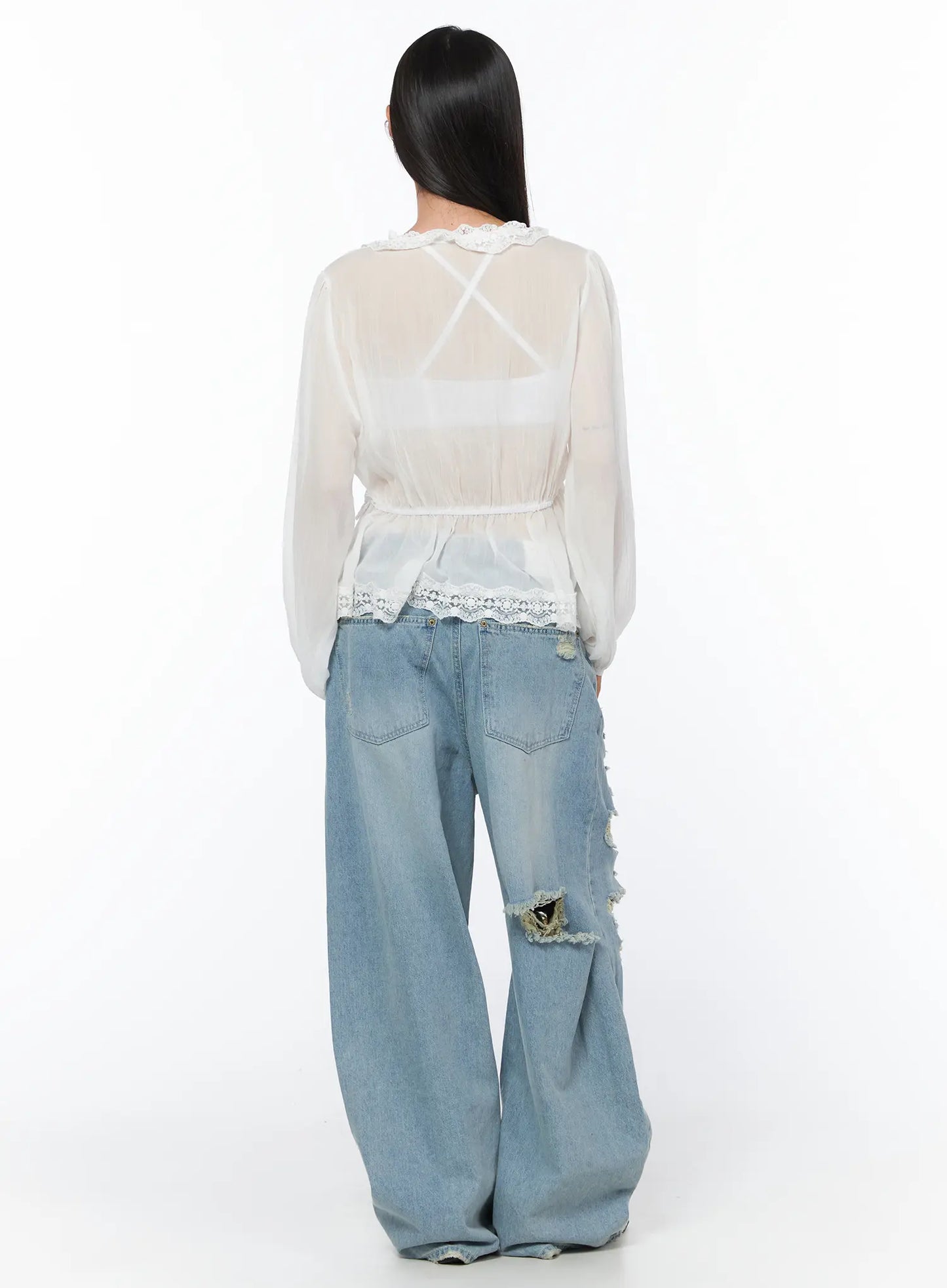 Clementine Distressed Wide Leg Jeans CA528
