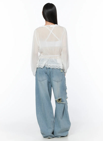 Clementine Distressed Wide Leg Jeans CA528