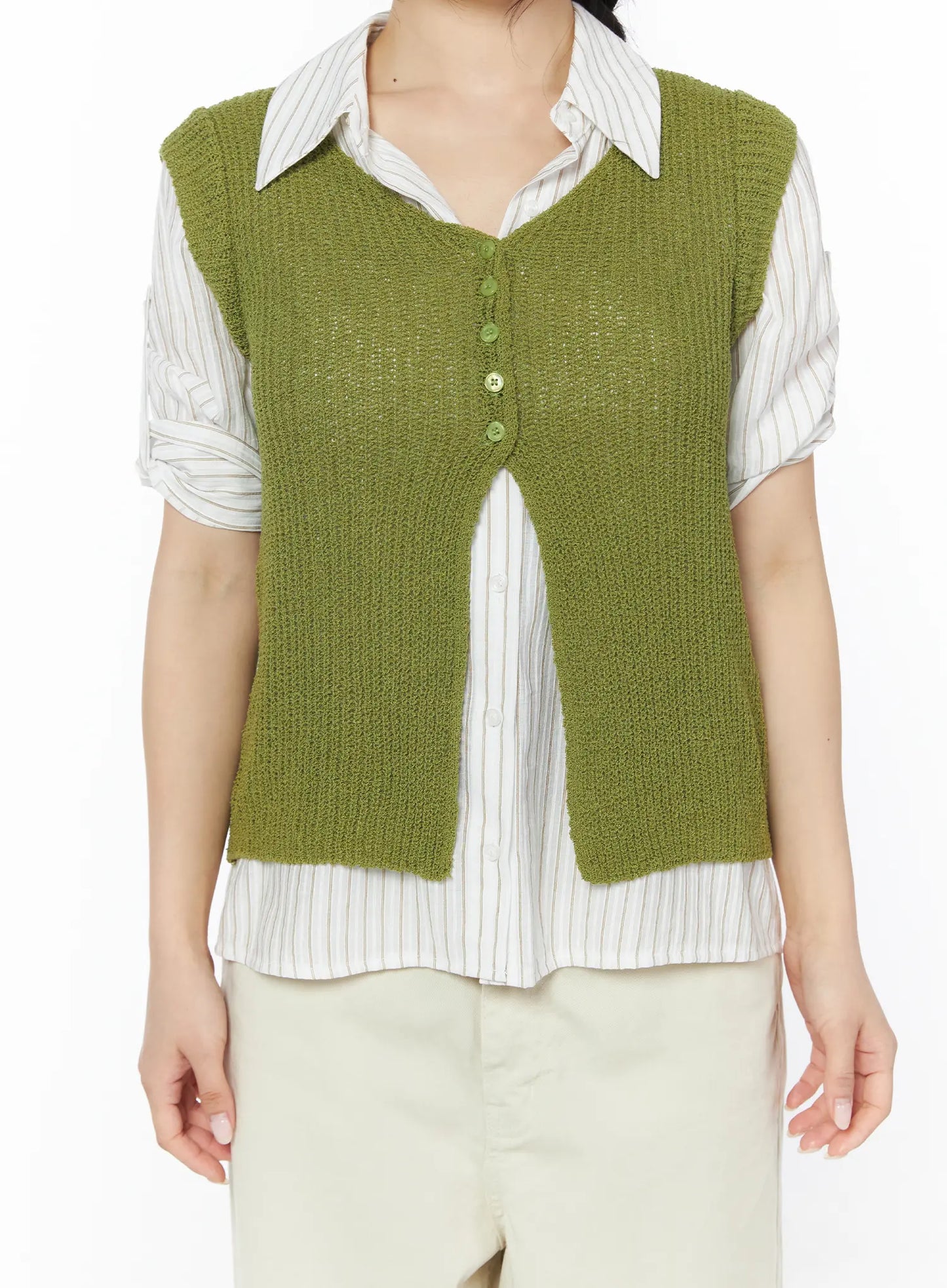Button Knit Sleeveless Cardigan CY522