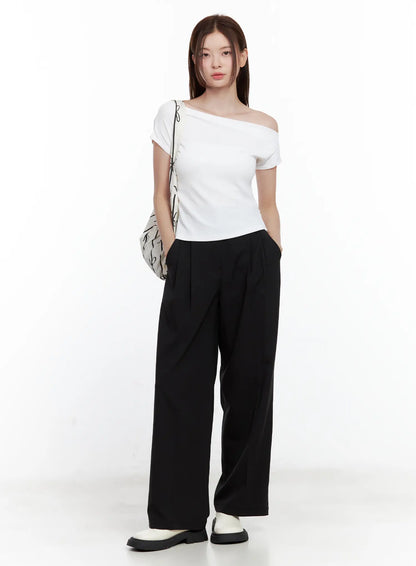 Asymmetrical Off-Shoulder Short-Sleeve Top CL502