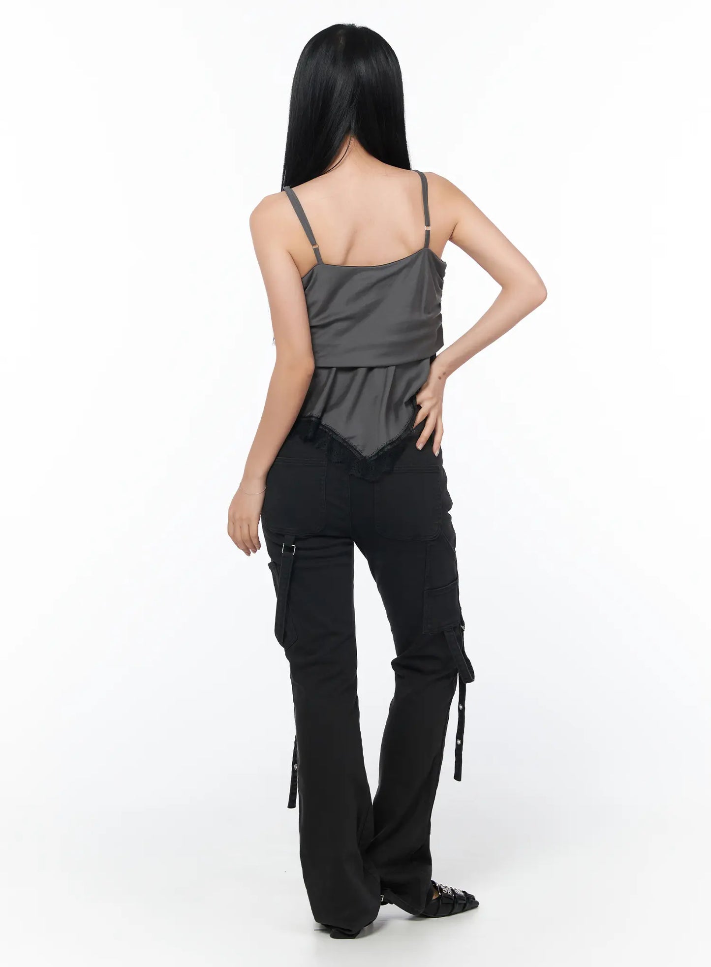 Black Bucle Bootcut Cargo Pants CY513