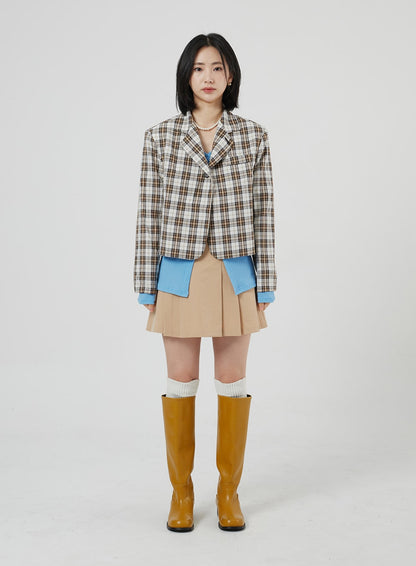 Check Pattern Crop Blazer OF310