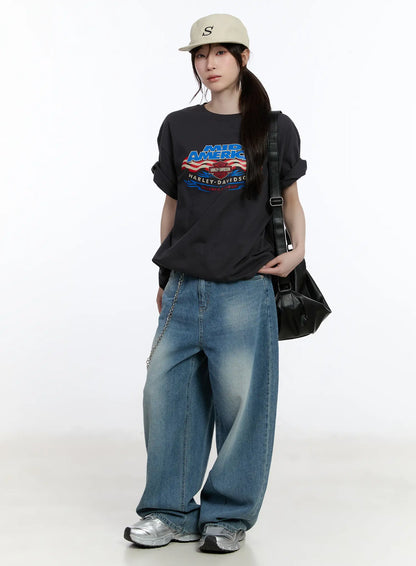Clar Washed Wide Leg Jeans CA503