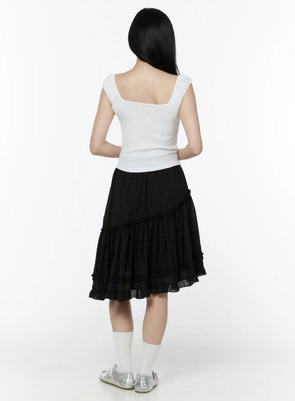 Asymmetric Ruffle Polka Dot Midi Skirt IU505